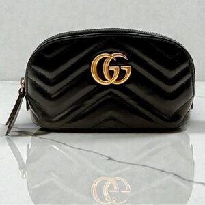 Gucci Black Leather Pouch with Gold Zipper